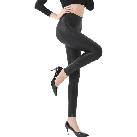 Retro Gong Womens Faux Leather Ankle Leggings Stretch High Waisted Size S